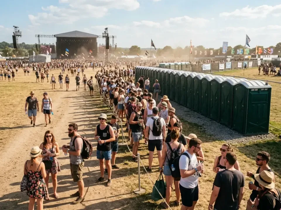 Porta Potty — Outdoor Event — Porta Potty, Restroom Row, Crowd, Outdoor Event, Porta Potty Rentals and Dumpster Rental in Fr…