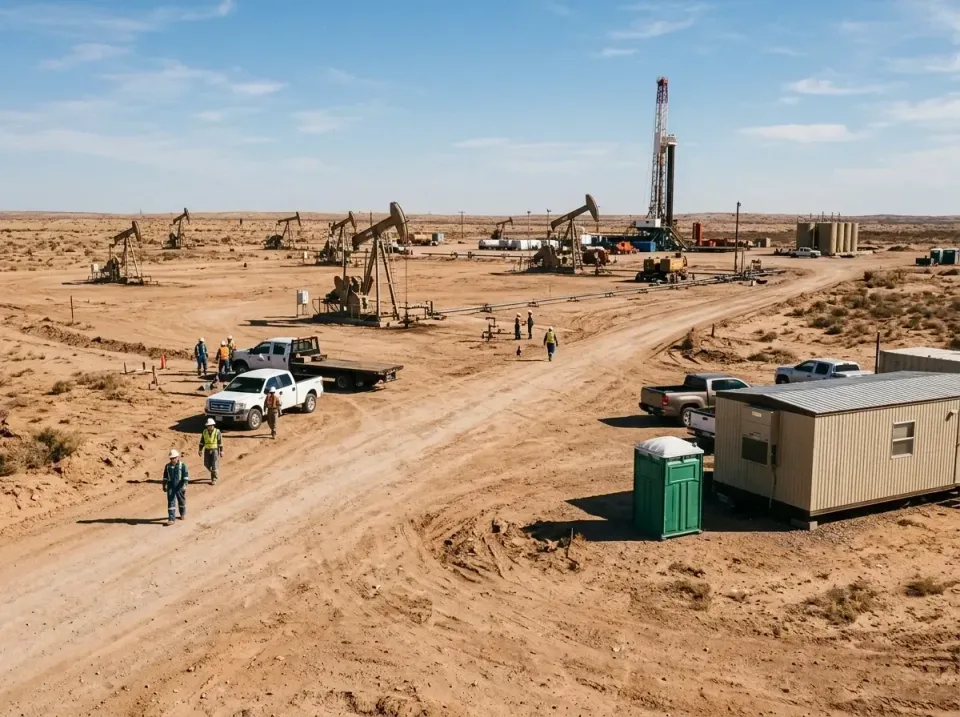Porta Potty — Oil Field — Porta Potty, Oil Pump Jack, Drilling Rig, Oil Field, Porta Potty Rentals and Dumpster Rental in Fr…